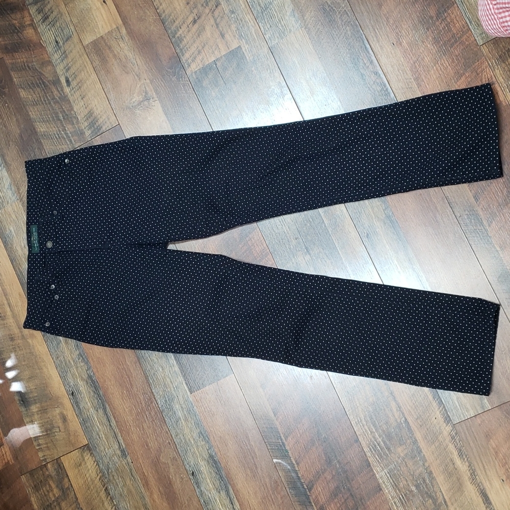 Lauren Ralph Lauren Blue and White Polka Dot Classic Straight Pants, Size 6